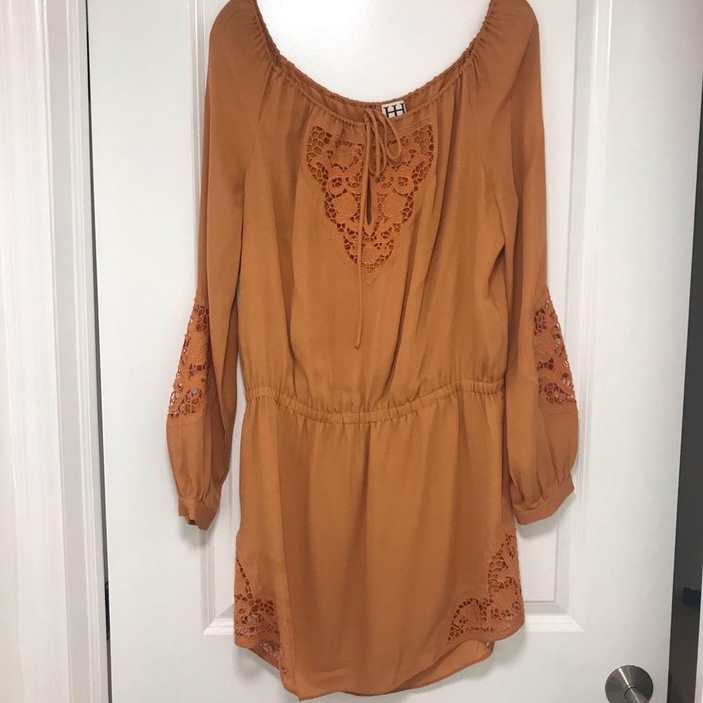 Haute Hippie Silky dress w lace insets.